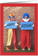 Creepy Clowns With Happy Birthday Signs Humor card