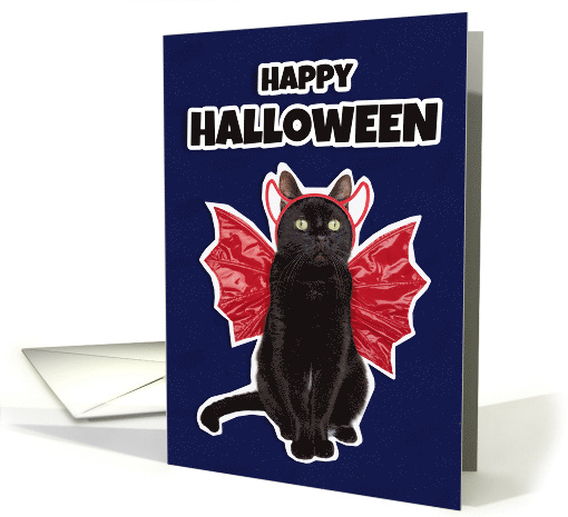 Happy Halloween Cat in Devil Costume Humor card (1540594)