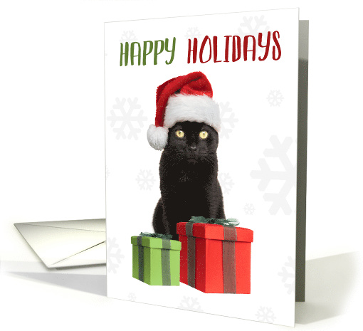 Happy Holidays Cute Black Cat in Santa Hat Humor card (1541084)