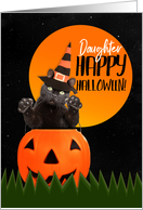 Happy Halloween Daughter Cute Cat Jumping From Pumpkin card