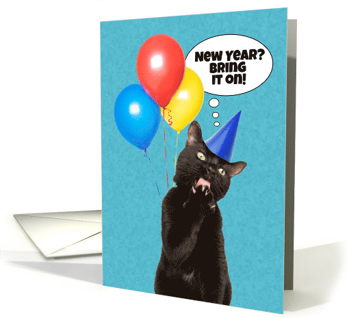 Happy New Year Cat Licking Paw Humor card (1545274)