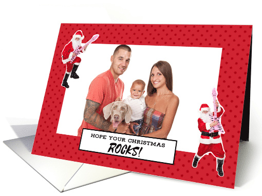 Hope Your Christmas Rocks Funny Santa With Guitar Custom Picture card