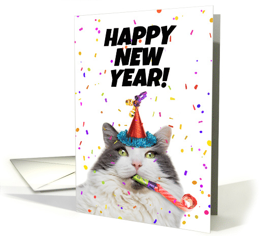 Happy New Year Funny Cat Celebrating Humor card (1546128)