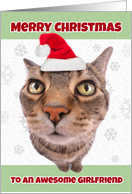 Merry Christmas Girlfriend Funny Cat in Santa Hat Humor card