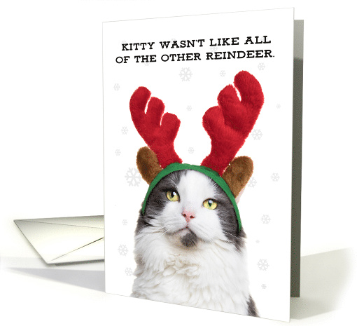 Merry Christmas Cat in Reindeer Antlers Humor card (1547256)