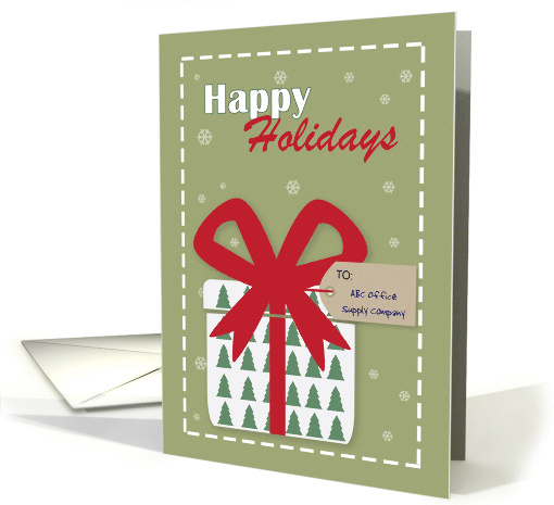 Happy Holidays Custom Name Present With Big Red Bow card (1547620)