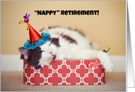 Nappy (Happy) Retirement For Anyone Funny Cat Sleeping in Party Hat card