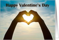 Happy Valentine’s Day Hand Making Heart Over Sun card