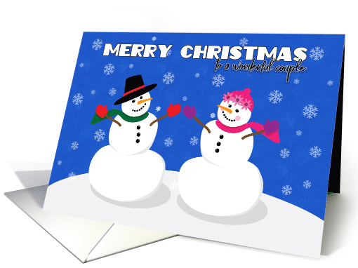 Merry Christmas to a Wonderful Couple Snowman Illustration card