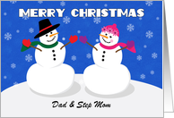 Merry Christmas Dad & Step Mom Cute Couple Snowman card
