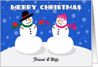 Merry Christmas Friend & Wife Cute Couple Snowman card