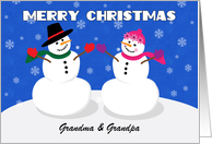 Merry Christmas Grandma & Grandpa Cute Couple Snowman card