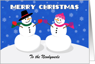 Merry Christmas Newlyweds Cute Couple Snowman card