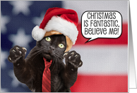 Merry Christmas Cat Dressed as Trump Humor card