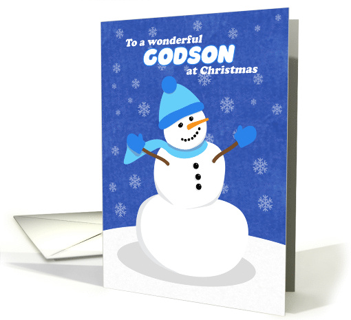 Merry Christmas Godson Snowman in Blue card (1549804)