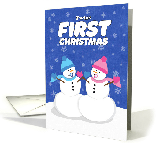 Merry Christmas Boy & Girl Twin Babies First Cute Snowman card