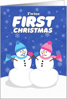 Merry Christmas Boy & Girl Twin Babies First Cute Snowman card