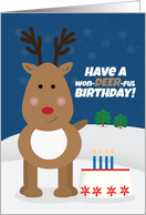 Happy Birthday Cute Reindeer Illustration card