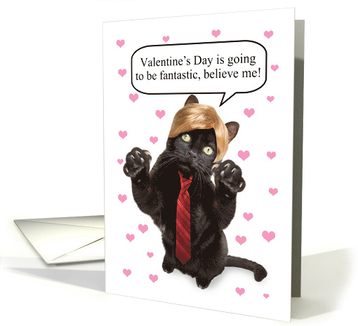 Happy Valentine's Day Trump Cat with Hearts Humor card (1551864)