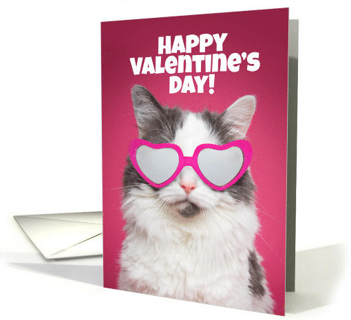 Happy Valentine's Day Cute Cat in Heart Sunglasses card (1552870)