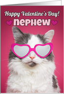 Happy Valentine’s Day Nephew Cute Cat in Heart Sunglasses card