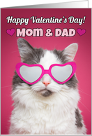 Happy Valentine’s Day Mom & Dad Cute Cat in Heart Sunglasses card