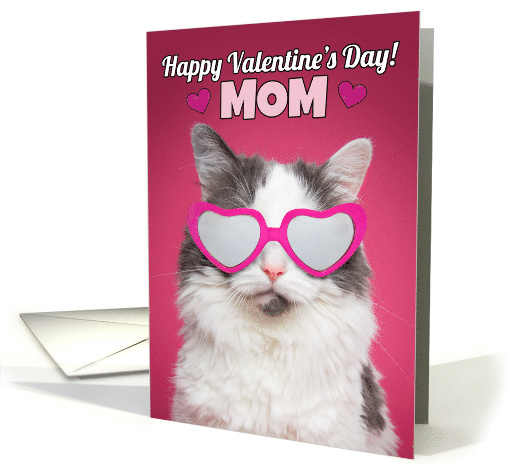 Happy Valentine's Day Mom Cute Cat in Heart Sunglasses card (1552884)