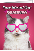 Happy Valentine’s Day Grandma Cute Cat in Heart Sunglasses card