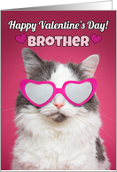 Happy Valentine’s Day Brother Cute Cat in Heart Sunglasses card