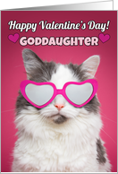 Happy Valentine’s Day Goddaughter Cute Cat in Heart Sunglasses card