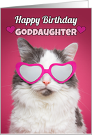 Happy Birthday Goddaughter Cute Cat in Heart Glasses card