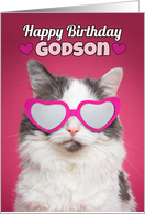 Happy Birthday Godson Cute Cat in Heart Glasses card