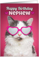 Happy Birthday Nephew Cute Cat in Heart Glasses card