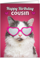 Happy Birthday Cousin Cute Cat in Heart Glasses card