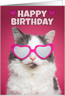 Happy Birthday For Anyone Cute Cat in Heart Glasses card
