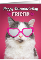 Happy Valentine’s Day Friend Cute Cat in Heart Sunglasses card
