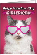 Happy Valentine’s Day Girlfriend Cute Cat in Heart Sunglasses card