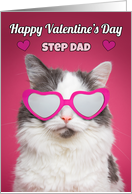 Happy Valentine’s Day Step Dad Cute Cat in Heart Sunglasses card