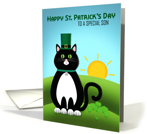 Happy St. Patrick's Day Son Cute Cat in Hat card (1553922)