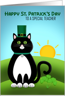 Happy St. Patrick’s Day Teacher Cute Cat in Hat card