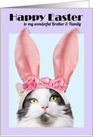 Happy Easter Brother & Family Funny Cat in Bunny Ears card