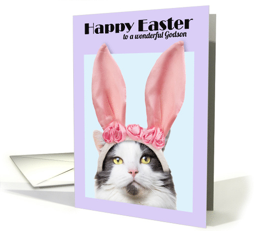 Happy Easter Godson Funny Cat in Bunny Ears card (1553982)