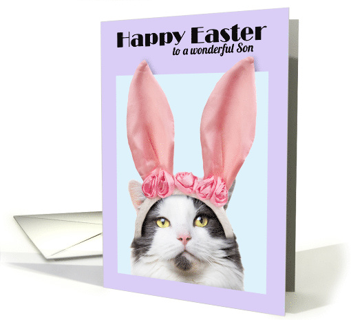 Happy Easter Son Funny Cat in Bunny Ears card (1554122)