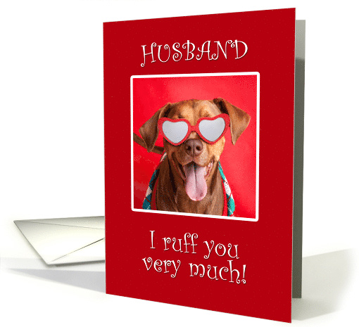 Happy Valentine's Day Husband Pit Bull Dog in Heart Glasses card