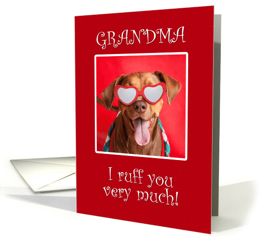 Happy Valentine's Day Grandma Pit Bull Dog in Heart Glasses card