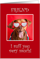 Happy Valentine’s Day Friend Pit Bull Dog in Heart Glasses card