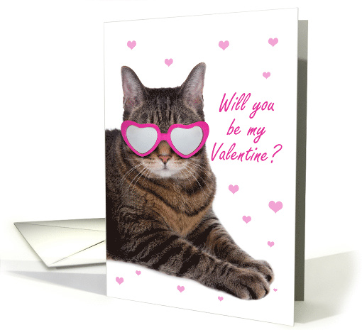 Happy Valentine's Day For Anyone Cute Tabby Cat in Heart Glasses card