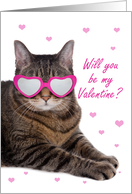 Happy Valentine’s Day For Anyone Cute Tabby Cat in Heart Glasses card