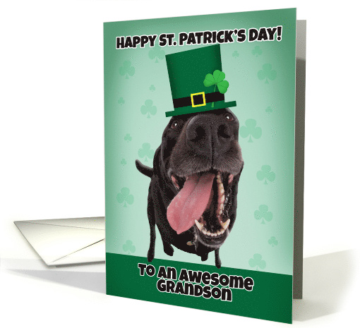 Happy St. Patrick's Day Grandson Dog in Green Hat card (1554528)