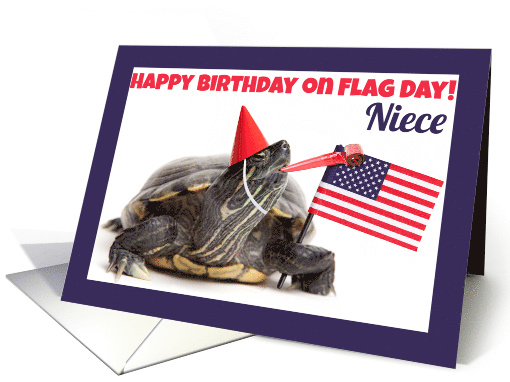 Happy Birthday Niece on Flag Day for anyone Cute Turtle With Flag card